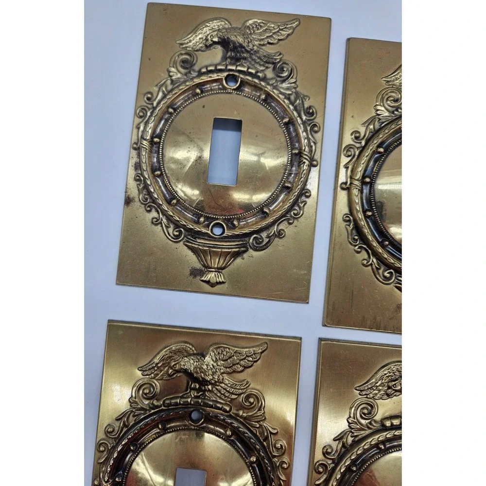Vintage Brass Eagle Light Switch Covers Set of 4 Federal Style Single Toggle